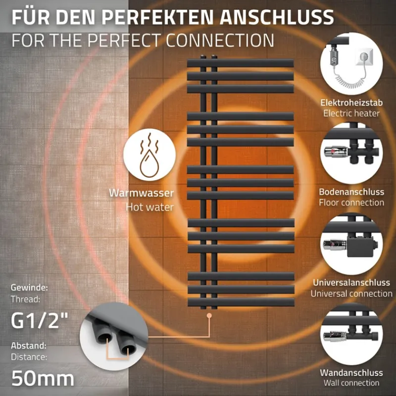 Elektrischer Badheizkörper mit Heizstab 900W 500x1200 mm Anthrazit-ECD Germany