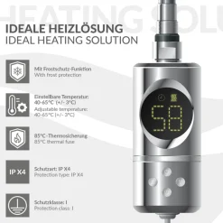 Elektrischer Badheizkörper mit Heizstab 300W 500x800 mm Chrom gebogen Seitenanschluss & Thermostat LuxeBath-ECD Germany Clearance