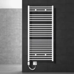 Elektrischer Badheizkörper mit Heizstab 900W 750x1500 mm Weiß gerade Seitenanschluss LuxeBath-ECD Germany Best