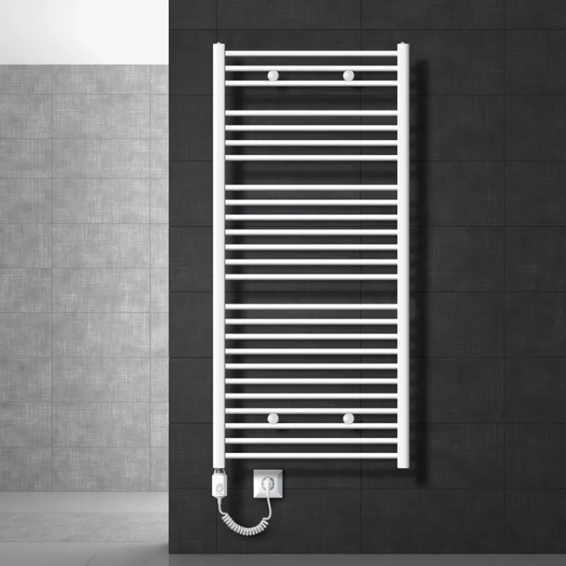 Elektrischer Badheizkörper mit Heizstab 900W 750x1500 mm Weiß gerade Seitenanschluss LuxeBath-ECD Germany Best