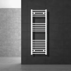 Elektrischer Badheizkörper mit Heizstab 1200W 400x1200 mm Weiß gerade Seitenanschluss & Thermostat Digitalanzeige LuxeBath-ECD Germany New