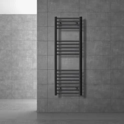 Elektrischer Badheizkörper mit Heizstab 1200W 400x1200 mm Anthrazit gebogen mit Seitenanschluss & Thermostat Digitalanzeige LuxeBath-ECD Germany Sale