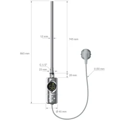 Elektrischer Badheizkörper mit Heizstab 1200W 600x1500 mm Chrom gerade Seitenanschluss & Thermostat Digitalanzeige LuxeBath-ECD Germany Outlet