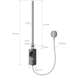 Elektrischer Badheizkörper mit Heizstab 1200W 600x1800 mm Anthrazit gebogen Seitenanschluss & Thermostat Digitalanzeige LuxeBath-ECD Germany Clearance