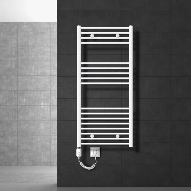 Elektrischer Badheizkörper mit Heizstab 1200W 600x1200 mm Weiß gerade mit Seitenanschluss LuxeBath-ECD Germany Outlet