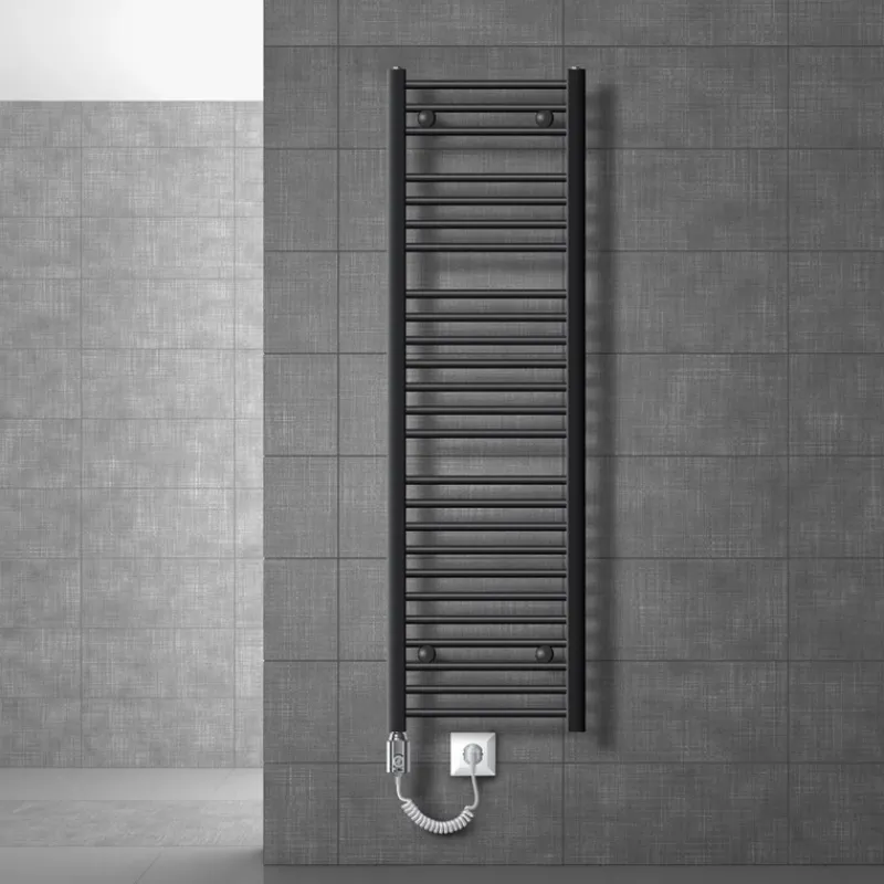 Elektrischer Badheizkörper mit Heizstab 1200W 400x1500 mm Anthrazit gebogen mit Seitenanschluss LuxeBath-ECD Germany Discount