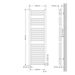 Elektrischer Badheizkörper mit Heizstab 1200W 400x1500 mm Anthrazit gebogen mit Seitenanschluss LuxeBath-ECD Germany Discount