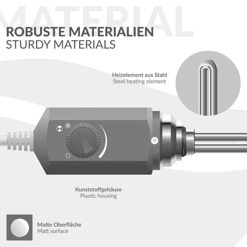 Elektrischer Badheizkörper mit Heizstab 1200W 400x1500 mm Anthrazit gebogen mit Seitenanschluss LuxeBath-ECD Germany Discount