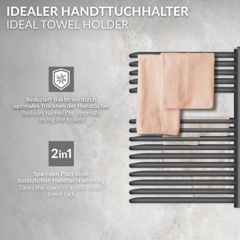 Elektrischer Badheizkörper mit Heizstab 300W 500x800 mm Anthrazit ML-Design-ECD Germany Hot