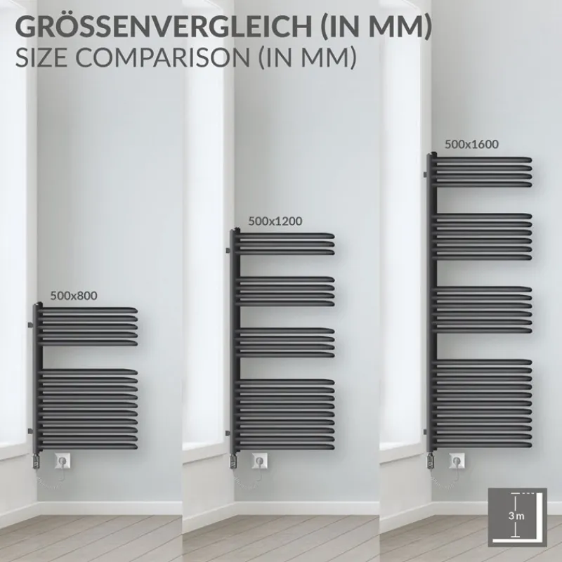 Elektrischer Badheizkörper mit Heizstab 300W 500x800 mm Anthrazit ML-Design-ECD Germany Hot