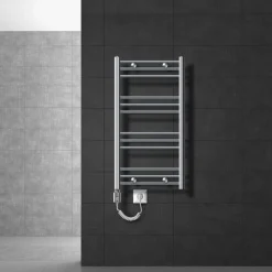 Elektrischer Badheizkörper mit Heizstab 300W 500x800 mm Chrome gerade Seitenanschluss & Thermostat Digitalanzeige LuxeBath-ECD Germany New