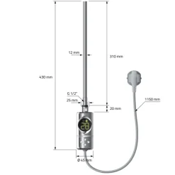 Elektrischer Badheizkörper mit Heizstab 300W 500x800 mm Chrome gerade Seitenanschluss & Thermostat Digitalanzeige LuxeBath-ECD Germany New