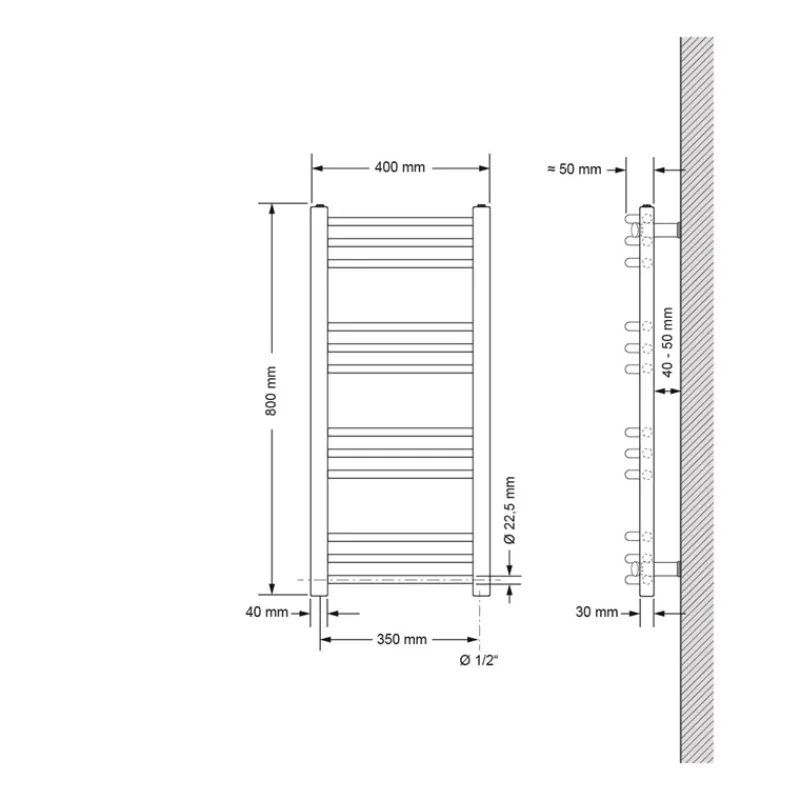 Elektrischer Badheizkörper mit Heizstab 300W 400x800 mm Anthrazit gebogen mit Seitenanschluss & Thermostat Digitalanzeige LuxeBath-ECD Germany Outlet
