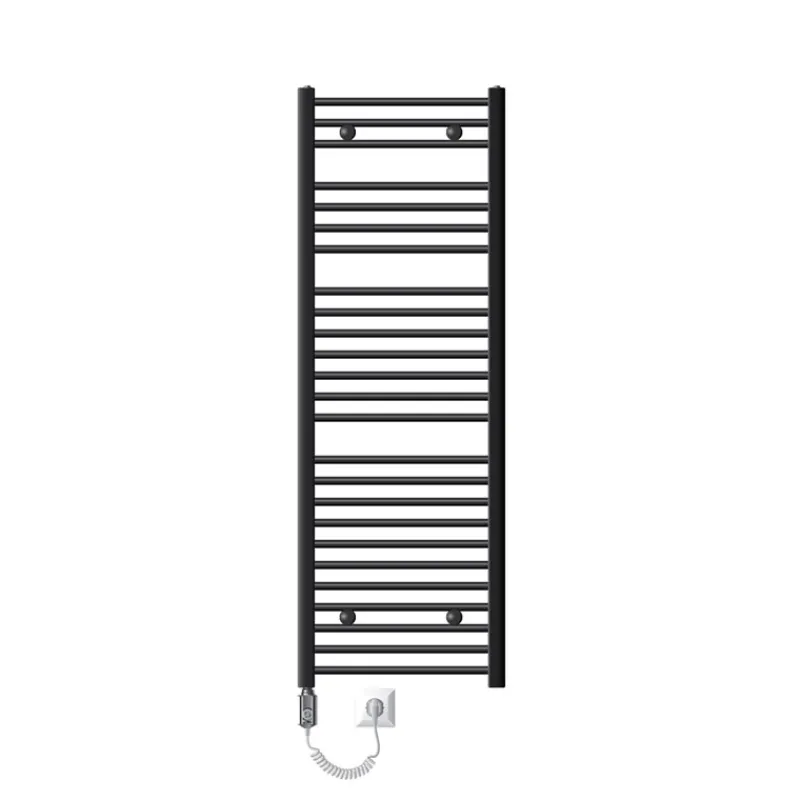 Elektrischer Badheizkörper mit Heizstab 1200W 500x1500 mm Anthrazit gebogen mit Seitenanschluss & Thermostat Touchbedienung LuxeBath-ECD Germany