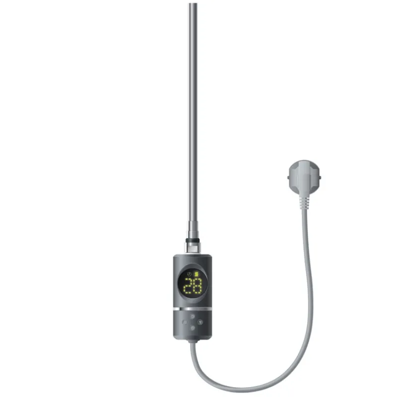 Elektrischer Badheizkörper mit Heizstab 1200W 500x1500 mm Anthrazit gebogen mit Seitenanschluss & Thermostat Touchbedienung LuxeBath-ECD Germany