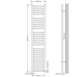 Elektrischer Badheizkörper mit Heizstab 1200W 300x1800 mm Weiß gerade mit Seitenanschluss-ECD Germany Clearance