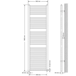 Elektrischer Badheizkörper mit Heizstab 1200W 500x1800 mm Anthrazit gerade mit Seitenanschluss-ECD Germany Discount