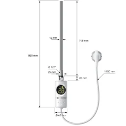 Elektrischer Badheizkörper mit Heizstab 1200W 400x1200 mm Weiß gebogen mit Seitenanschluss LuxeBath-ECD Germany Online