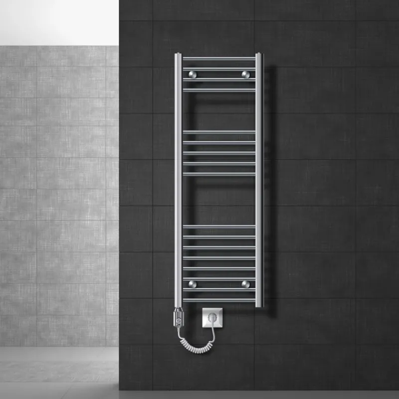 Elektrischer Badheizkörper mit Heizstab 1200W 400x1200 mm Chrome gerade mit Seitenanschluss LuxeBath-ECD Germany New