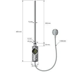Elektrischer Badheizkörper mit Heizstab 600W 300x800 mm Chrome gerade mit Seitenanschluss LuxeBath-ECD Germany Clearance
