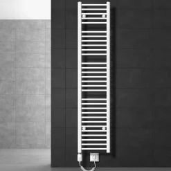 Elektrischer Badheizkörper mit Heizstab 1200W 300x1800 mm Weiß gerade mit Seitenanschluss-ECD Germany Discount