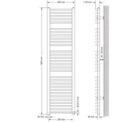 Elektrischer Badheizkörper mit Heizstab 900W 400x1800 mm Chromegebogen Seitenanschluss & Thermostat Digitalanzeige LuxeBath-ECD Germany Discount
