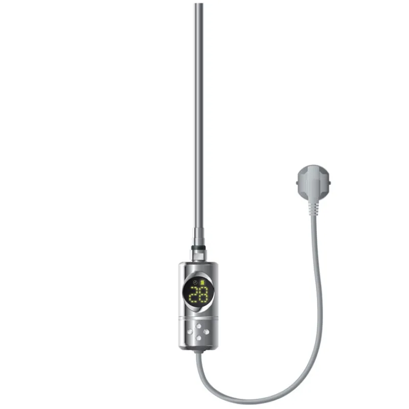 Elektrischer Badheizkörper mit Heizstab 900W 400x1800 mm Chromegebogen Seitenanschluss & Thermostat Digitalanzeige LuxeBath-ECD Germany Discount