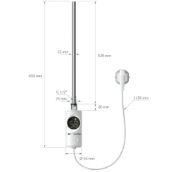 Elektrischer Badheizkörper mit Heizstab 600W 500x800 mm Weiß gerade Seitenanschluss & Thermostat LuxeBath-ECD Germany Hot