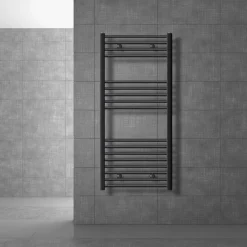 Elektrischer Badheizkörper mit Heizstab 1200W 600x1200 mm Anthrazit gerade Seitenanschluss & Thermostat LuxeBath-ECD Germany Clearance