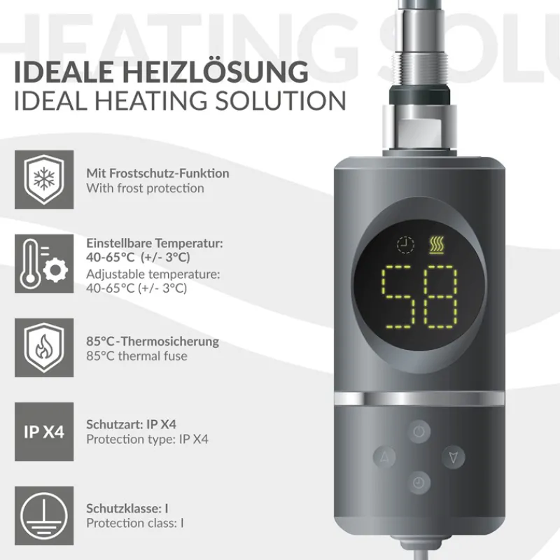 Elektrischer Badheizkörper mit Heizstab 1200W 600x1200 mm Anthrazit gerade Seitenanschluss & Thermostat LuxeBath-ECD Germany Clearance