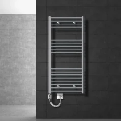 Elektrischer Badheizkörper mit Heizstab 1200W 600x1200 mm Chrome gerade mit Seitenanschluss LuxeBath-ECD Germany Hot