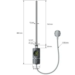 Elektrischer Badheizkörper mit Heizstab 1200W 500x1500 mm Anthrazit gerade mit Seitenanschluss LuxeBath-ECD Germany New