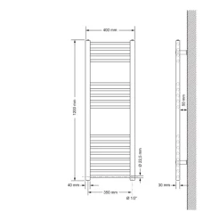 Elektrischer Badheizkörper mit Heizstab 1200W 400x1200 mm Anthrazit gerade Seitenanschluss & Thermostat Digitalanzeige LuxeBath-ECD Germany Sale