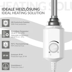 Elektrischer Badheizkörper mit Heizstab 1200W 400x1500 mm Weiß gebogen mit Seitenanschluss LuxeBath-ECD Germany Hot