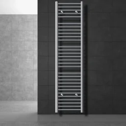 Elektrischer Badheizkörper mit Heizstab 1200W 400x1800 mm Chrome gebogen mit Seitenanschluss & Thermostat Digitalanzeige LuxeBath-ECD Germany Discount