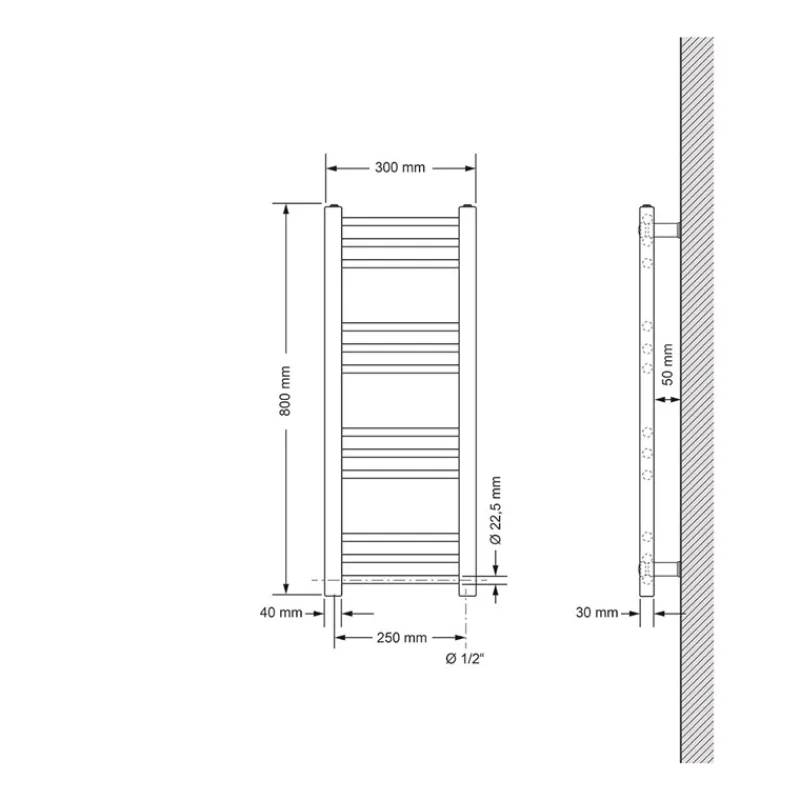 Elektrischer Badheizkörper mit Heizstab 600W 300x800 mm Anthrazit gerade Seitenanschluss & Thermostat Digitalanzeige LuxeBath-ECD Germany Sale