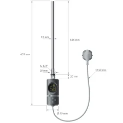 Elektrischer Badheizkörper mit Heizstab 600W 300x800 mm Anthrazit gerade Seitenanschluss & Thermostat Digitalanzeige LuxeBath-ECD Germany Sale