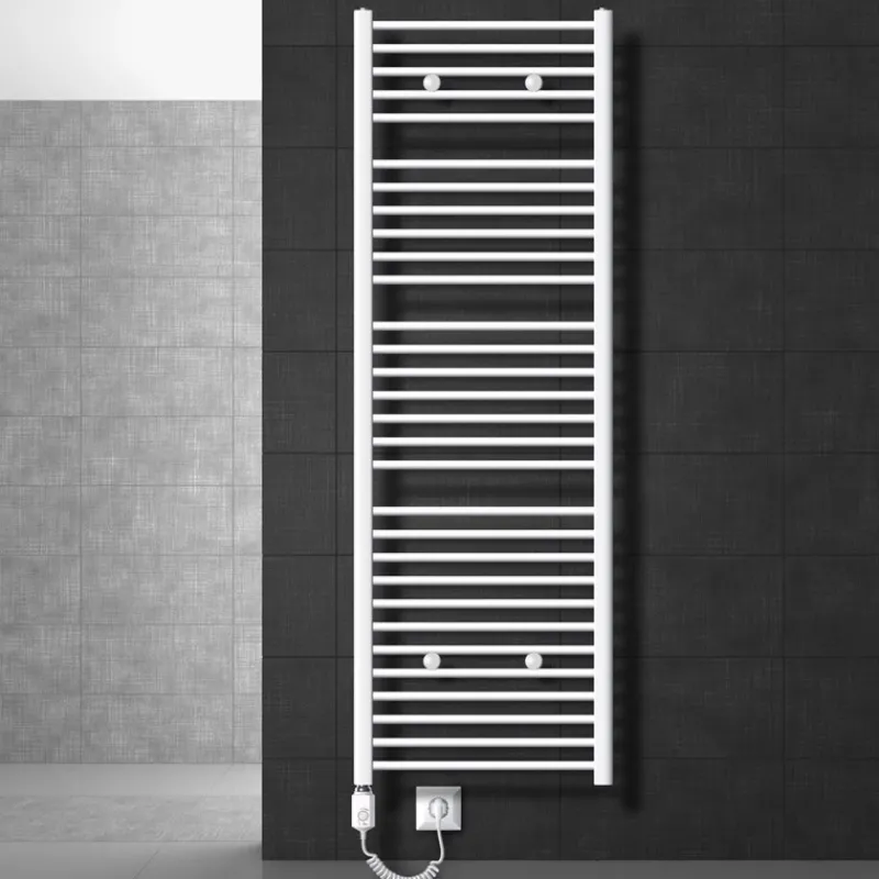 Elektrischer Badheizkörper mit Heizstab 1200W 600x1800 mm Weiß gebogen mit Seitenanschluss LuxeBath-ECD Germany Best