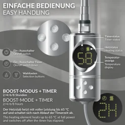 Elektrischer Badheizkörper mit Heizstab 900W 400x1500 mm Chrome gerade Seitenanschluss & Thermostat LuxeBath-ECD Germany Online