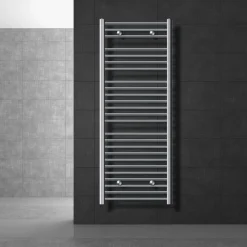 Elektrischer Badheizkörper mit Heizstab 900W 600x1500 mm Chrom gerade Seitenanschluss & Thermostat Digitalanzeige LuxeBath-ECD Germany Best