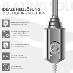 Elektrischer Badheizkörper mit Heizstab 900W 600x1800 mm Chrom gerade mit Seitenanschluss-ECD Germany New