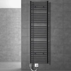 Elektrischer Badheizkörper mit Heizstab 1200W 500x1800 mm Anthrazit gebogen mit Seitenanschluss LuxeBath-ECD Germany New