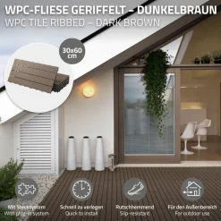 3er Pack WPC Bodenplatte 60x30 dunkelbraun-ECD Germany Clearance