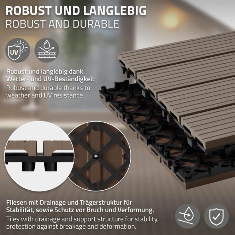 3er Pack WPC Bodenplatte 60x30 dunkelbraun-ECD Germany Clearance