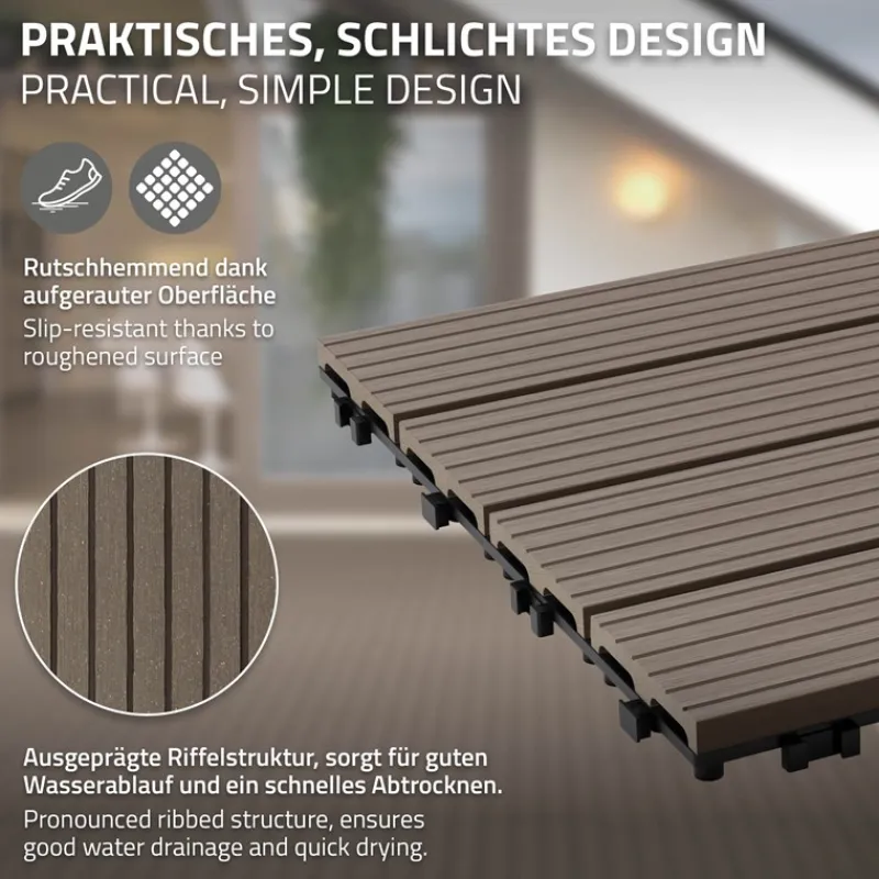 3er Pack WPC Bodenplatte 60x30 dunkelbraun-ECD Germany Clearance