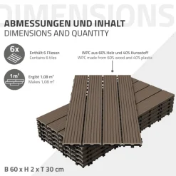 3er Pack WPC Bodenplatte 60x30 dunkelbraun-ECD Germany Clearance