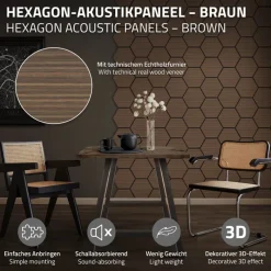 2er Set Akustikpaneele für 1m² Braun Wandpaneele Hexagon Schallabsorber Schalldämmung ML-Design-ECD Germany Sale