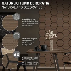 2er Set Akustikpaneele für 1m² Braun Wandpaneele Hexagon Schallabsorber Schalldämmung ML-Design-ECD Germany Sale