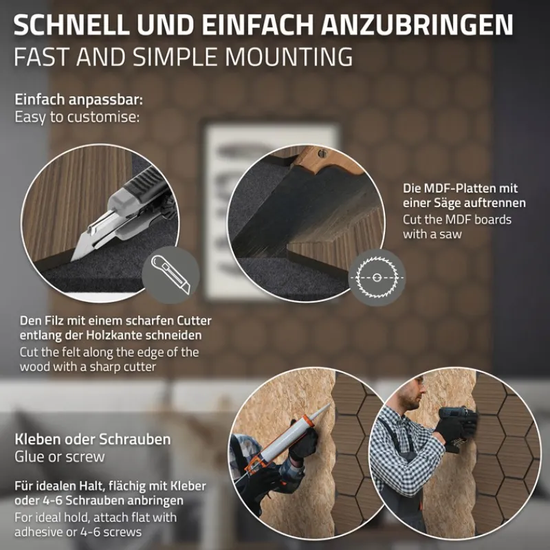 2er Set Akustikpaneele für 1m² Braun Wandpaneele Hexagon Schallabsorber Schalldämmung ML-Design-ECD Germany Sale