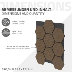 2er Set Akustikpaneele für 1m² Braun Wandpaneele Hexagon Schallabsorber Schalldämmung ML-Design-ECD Germany Sale